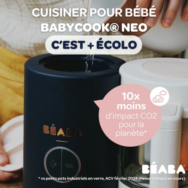Robot Babycook Neo Night Blue + Bavoir à manches évolutif et 2 en 1 Playful + Coffret repas verre Jungle