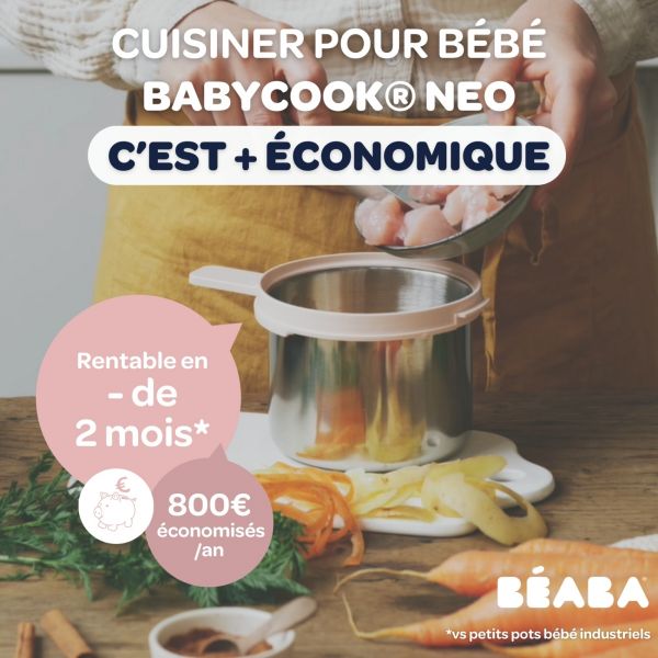Robot Babycook Neo Night Blue + Bavoir à manches évolutif et 2 en 1 Playful + Coffret repas verre Jungle