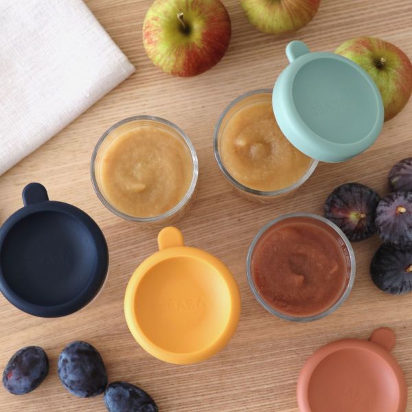 Robot Babycook Neo Night Blue + Coffret 6 portions verre 250ml Sunrise color mix + Lot de 4 cuillères 1er âge silicone Storm