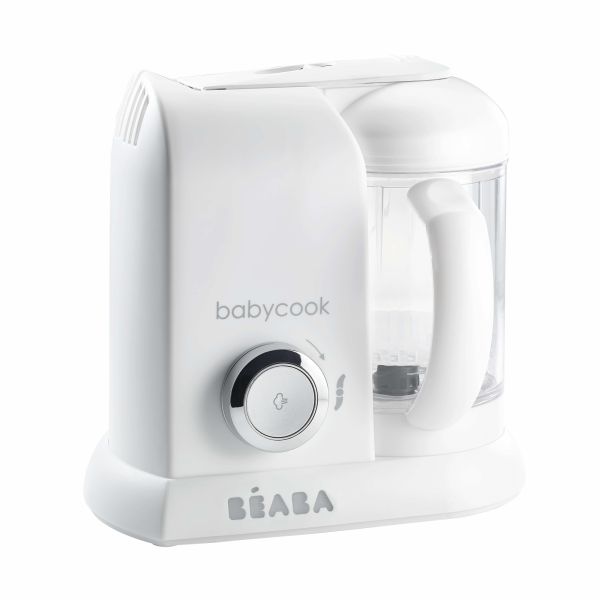 Robot Babycook Solo White et silver + Lot de 12 pots de conservation Eucalyptus + Coffret repas silicone 4 pièces eucalyptus