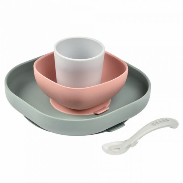 Robot Babycook Solo White et silver + Lot de 12 pots de conservation Eucalyptus + Coffret repas silicone 4 pièces eucalyptus