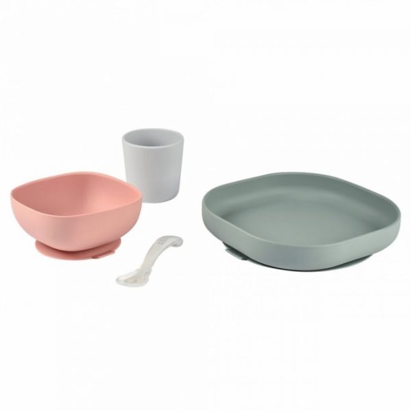 Robot Babycook Solo White et silver + Lot de 12 pots de conservation Eucalyptus + Coffret repas silicone 4 pièces eucalyptus