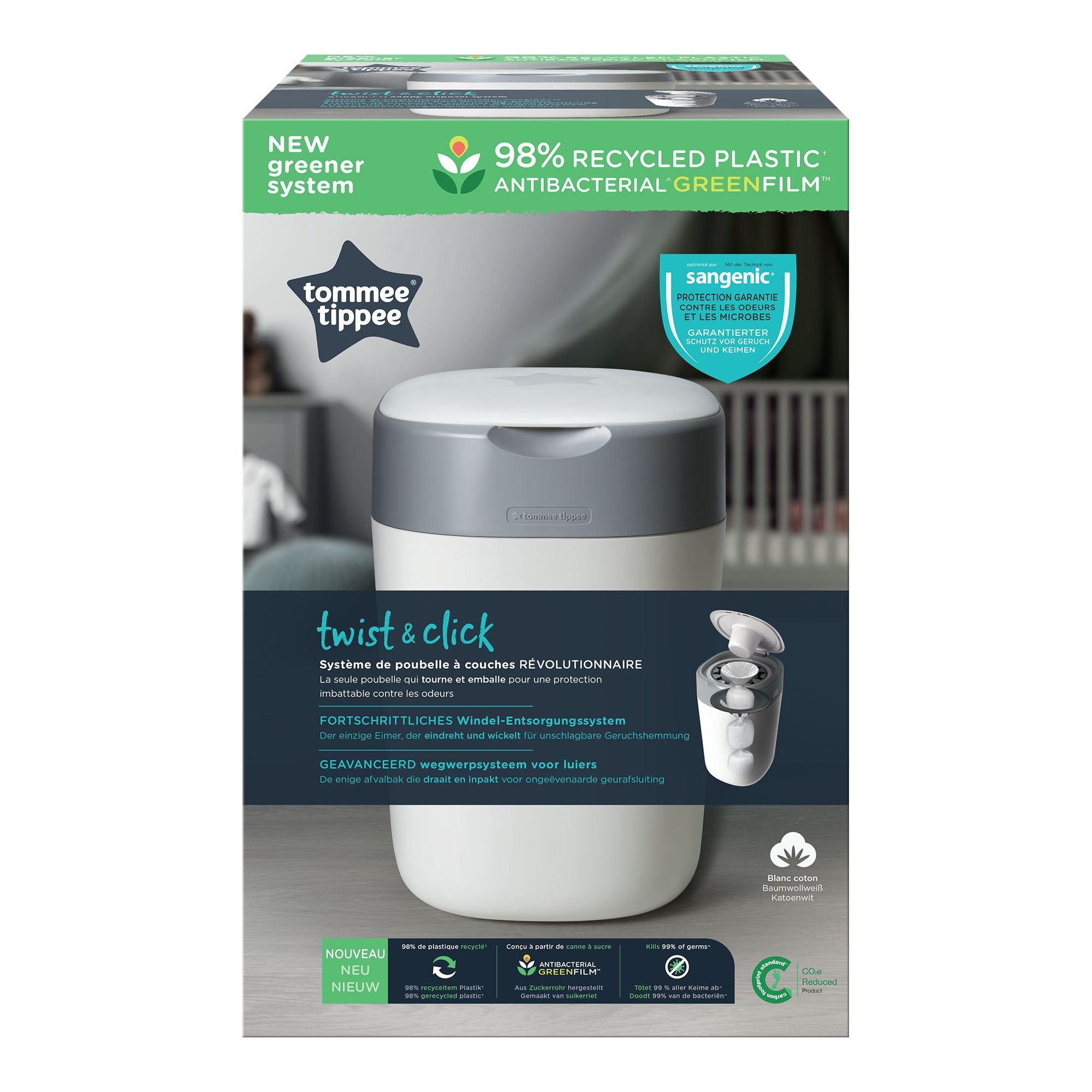 TOMMEE TIPPEE Recharges Poubelle à Couches Twist & Click avec GREENFILM  Antibactérien d’Origine Durable, Lot de 12 - blanc