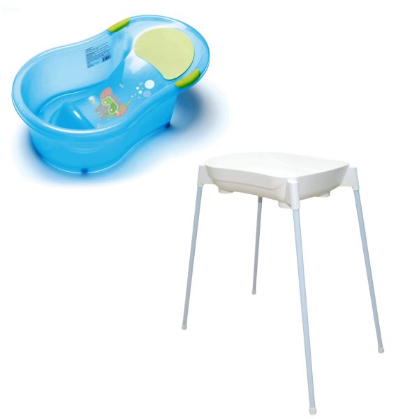Pack baignoire 0-6 mois avec transat intégré + support de baignoire - Elephant bleu