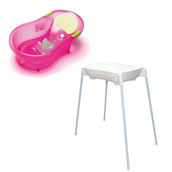 Pack baignoire 0-6 mois avec transat intégré + support de baignoire - Elephant rose