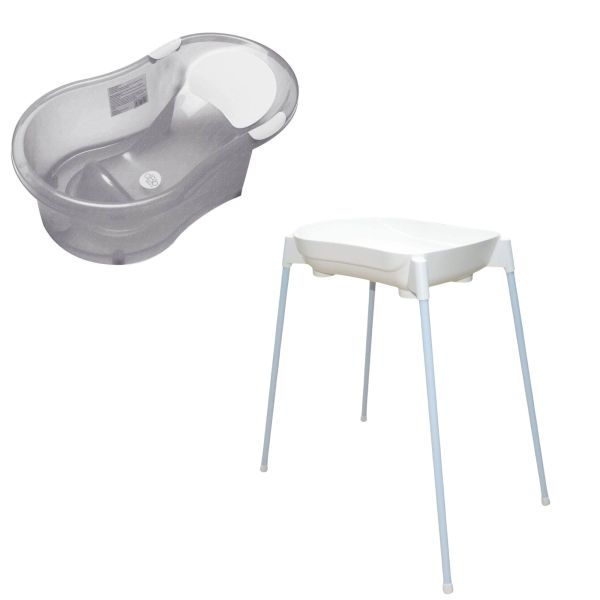 Pack baignoire 0-6 mois avec transat intégré + support de baignoire - grise pailletée translucide