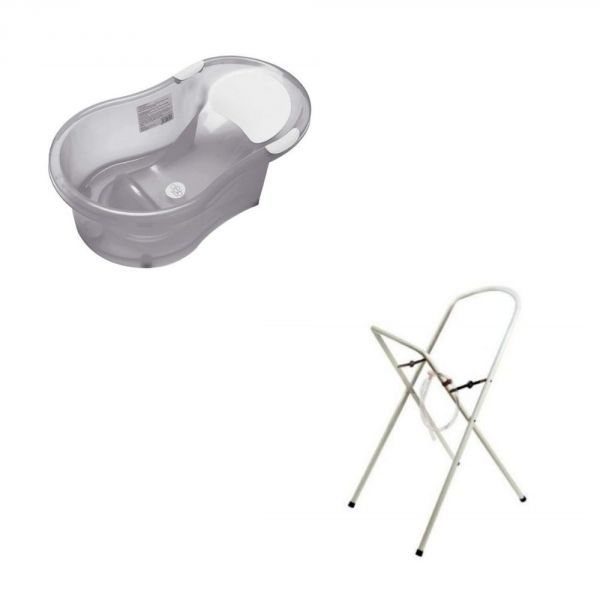 Baignoire 0-6 mois grise translucide avec transat intégré + petit support de baignoire