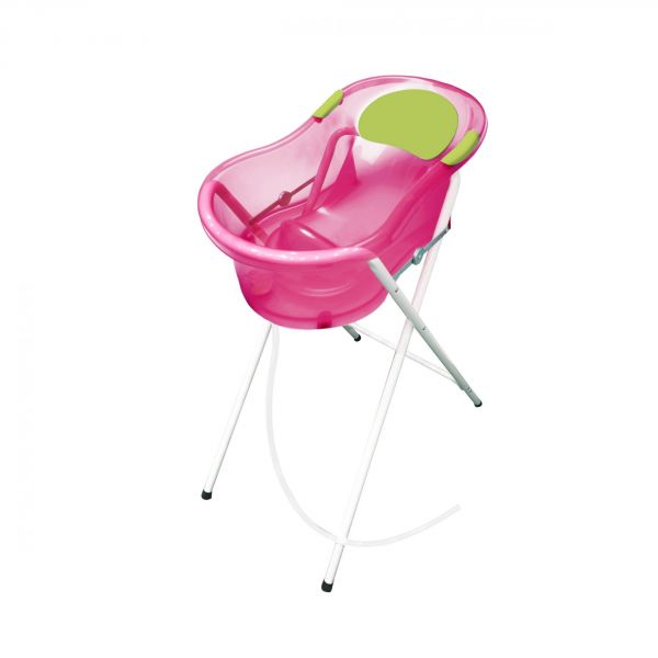 Baignoire 0-6 mois rose translucide avec transat intégré + petit support de baignoire