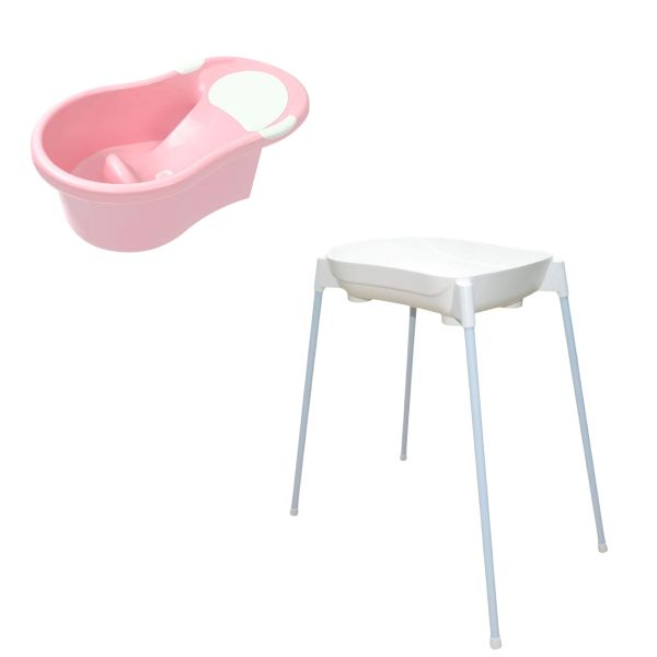 Pack baignoire 0-6 mois avec transat intégré + support de baignoire - rose