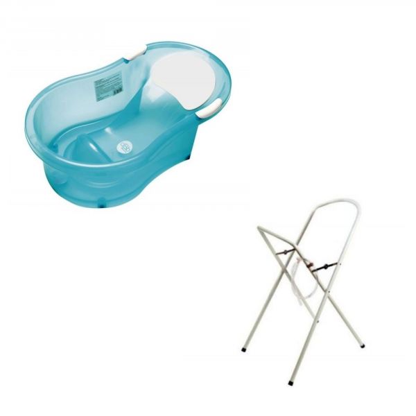 Baignoire 0-6 mois turquoise translucide avec transat intégré + petit support de baignoire