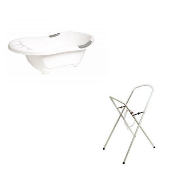 Baignoire bébé blanche avec vidange + grand support de baignoire