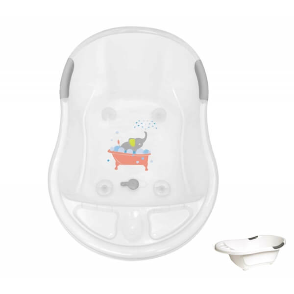 Baignoire bébé éléphant blanche avec vidange + support à pied - Made in Bébé