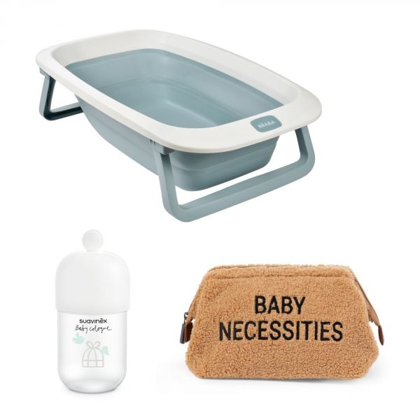 Baignoire Eazy Pop Camélé'O Bleu baltique + Baby cologne 100ml + Trousse baby necessities Teddy beige