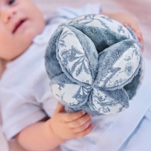 Balle de préhension bébé imprimée Toile de Jouy Bleu