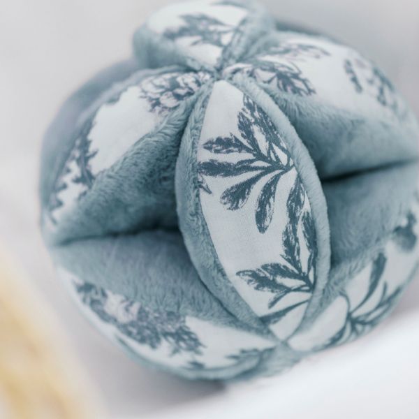 Balle de préhension bébé imprimée Toile de Jouy Bleu