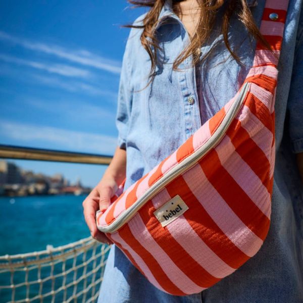 Sac banane à langer Rayure Rose/Orange