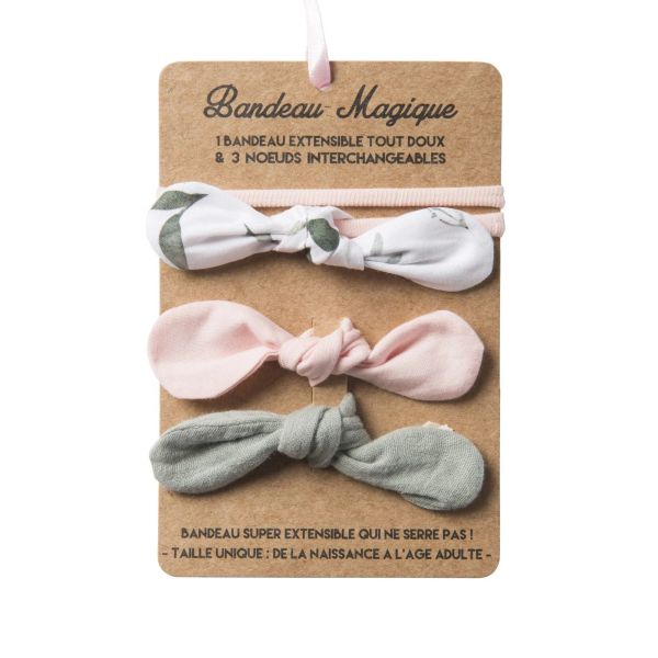 Bandeau magique (1 bandeau extensible + 3 nœuds) – assort. botanique