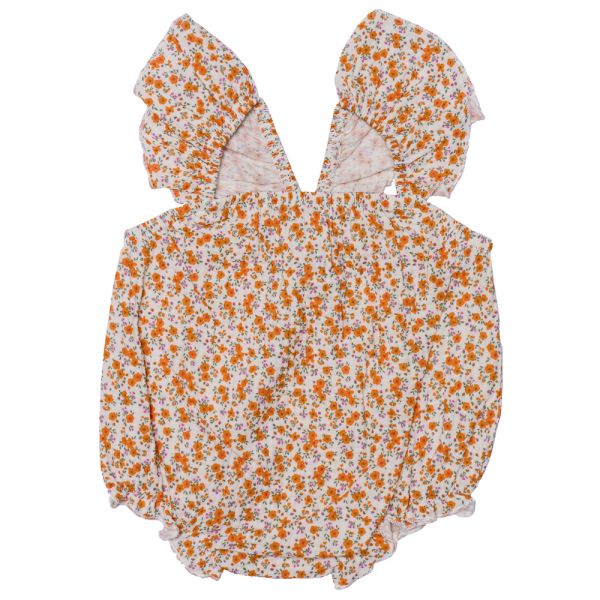 Barboteuse à bretelles en gaze de coton liberty orange - 3 mois