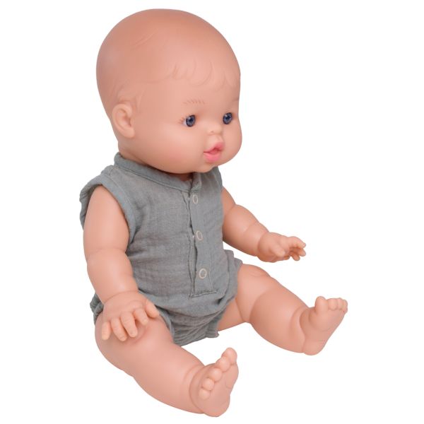 Barboteuse boutonnée vert de gris pour poupée 34 à 37 cm