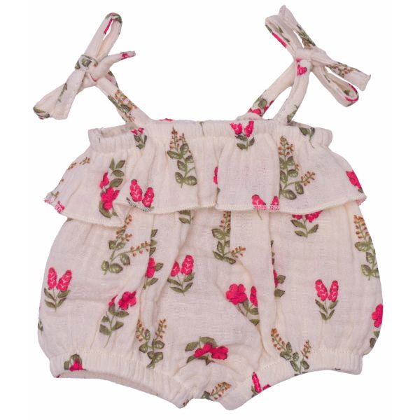 Barboteuse bretelles à volant liberty pour poupée 34 à 37 cm