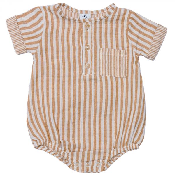 Barboteuse garçon en gaze de coton Rayé caramel - 3 mois