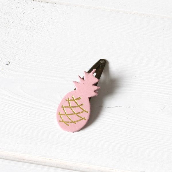 Barrette en cuir Ananas rose