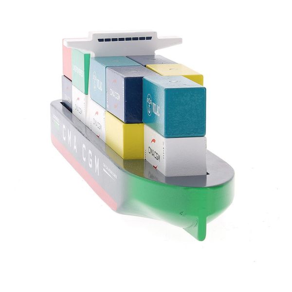 Jouet en bois pour enfant Bateau porte-conteneurs Jacques Saadé