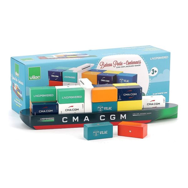 Jouet en bois pour enfant Bateau porte-conteneurs Jacques Saadé