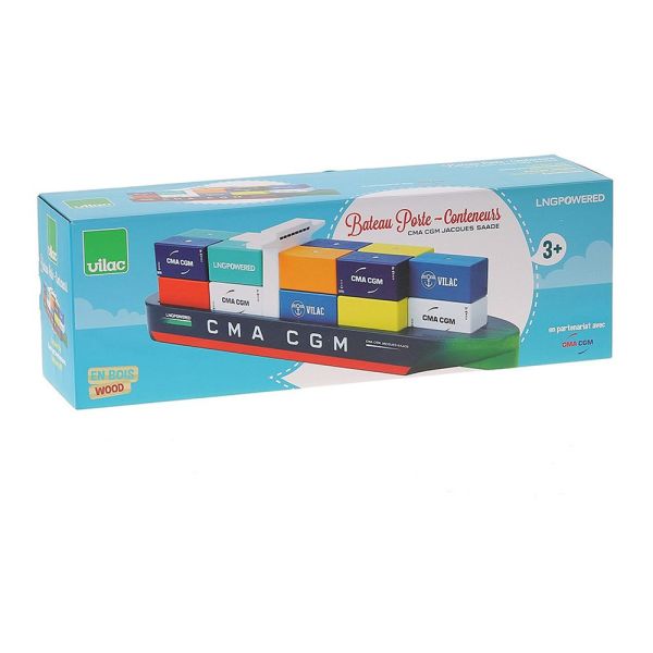 Jouet en bois pour enfant Bateau porte-conteneurs Jacques Saadé