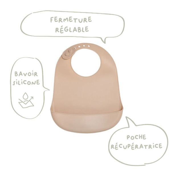 Bavoir en silicone avec récupérateur - Noisette