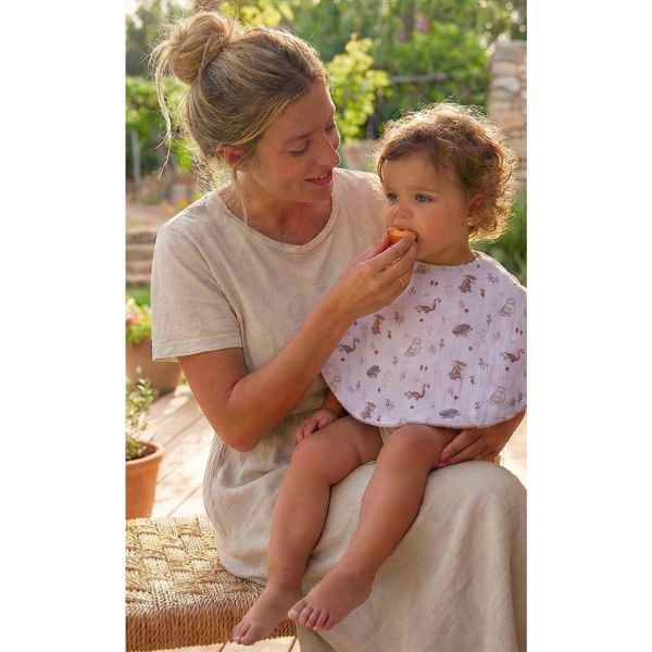 Bavoir 2 en 1 bi-matière (poncho/ épaule) clairière/ Mocha