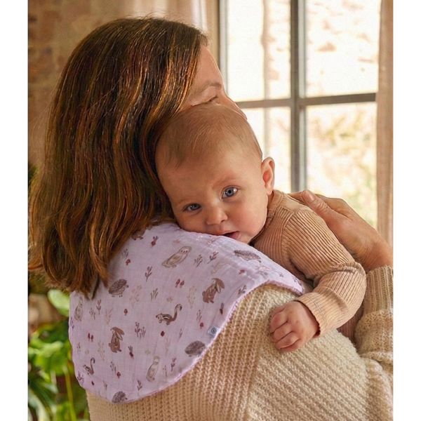 Bavoir 2 en 1 bi-matière (poncho/ épaule) clairière/ Mocha