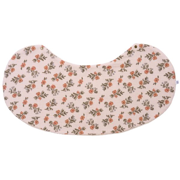 Bavoir 2 en 1 bi-matière (poncho/ épaule) fleurs/ biscuit