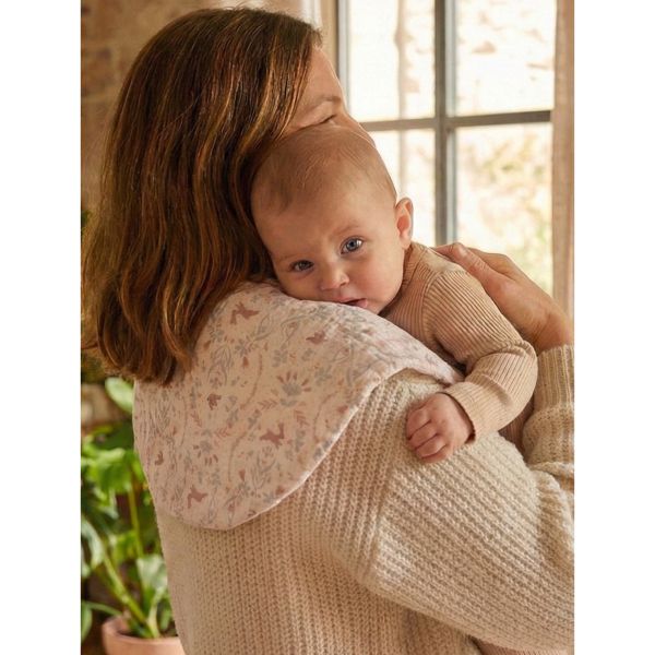 Bavoir 2 en 1 bi-matière (poncho/ épaule) jardin enchanté/ ivoire