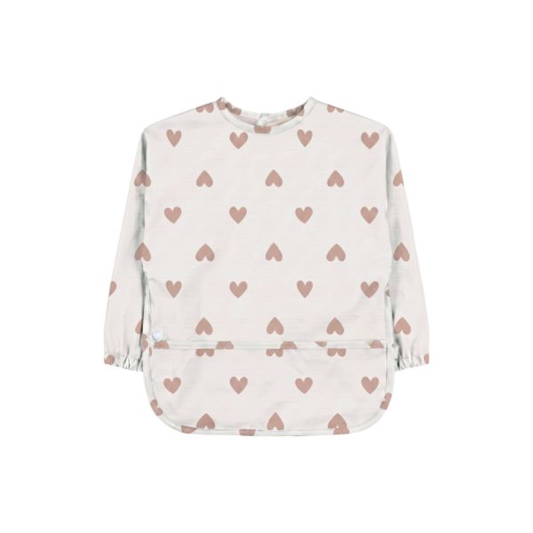 Bavoir imperméable à manches et poche récupératrice Coeurs 6M+