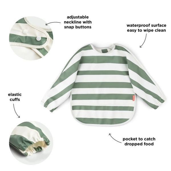 Bavoir à manches avec poche Stripes Vert
