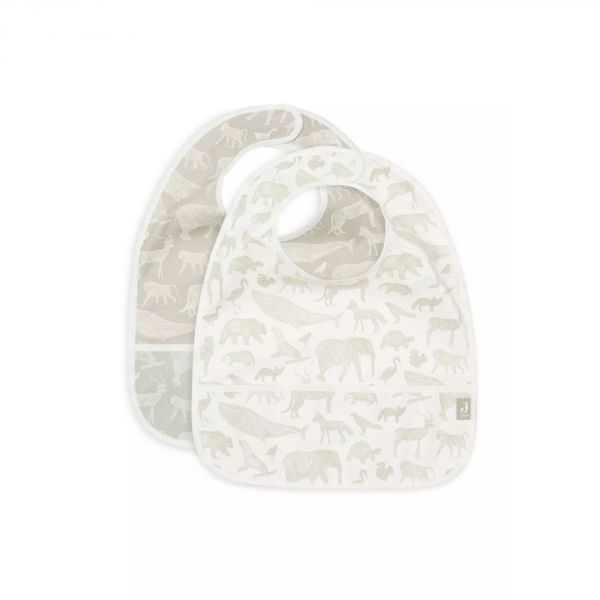 Lot de 2 bavoirs imperméables Animaux Olive
