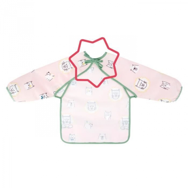 Bavoir manches longues rose motif chat