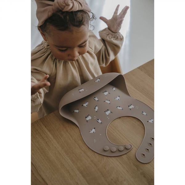 Bavoir récupérateur en silicone Minouche Taupe