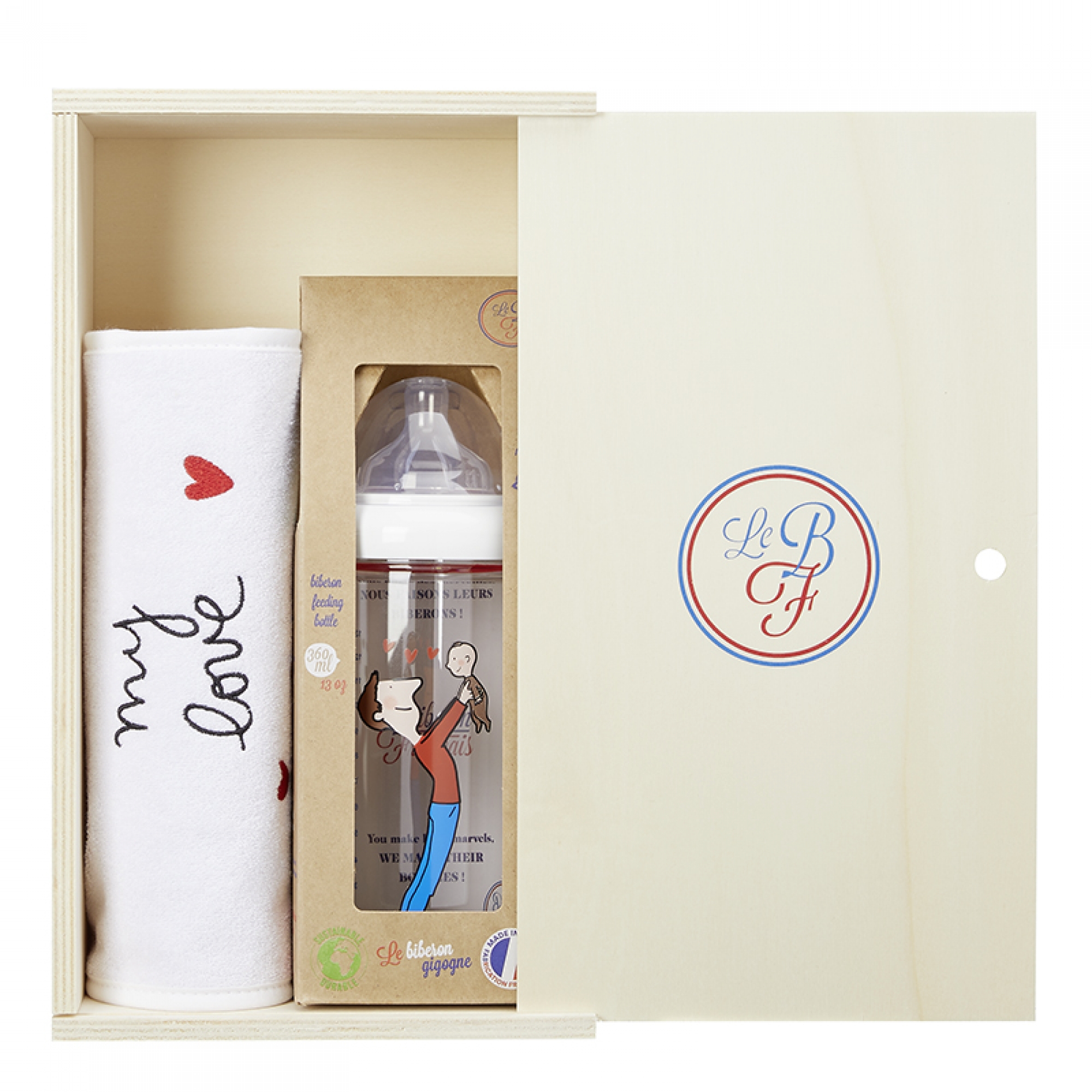 Le Biberon Francais Coffret Biberon 360 Ml Bavoir Papa Bebe Made In Bebe