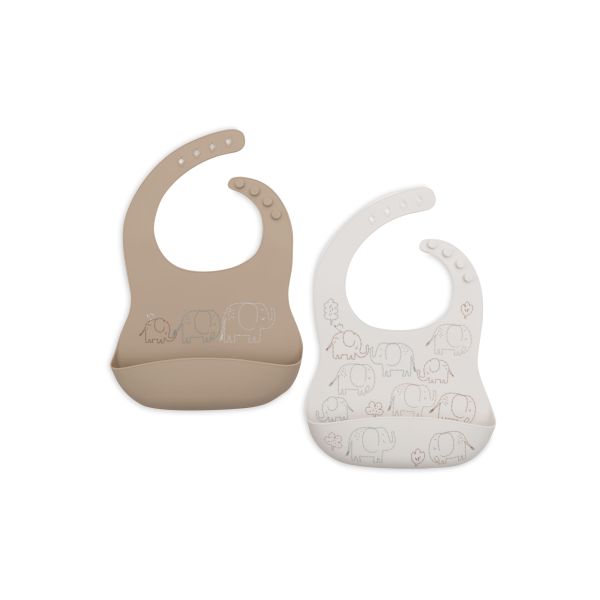 Lot de 2 bavoirs silicone Elephant Tales