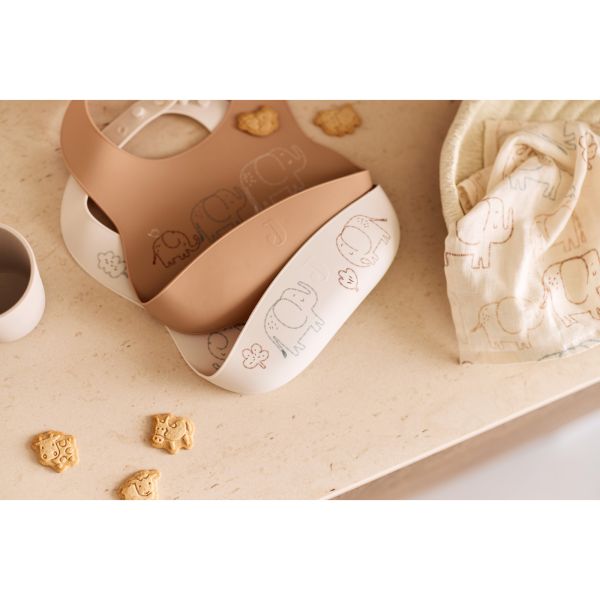 Lot de 2 bavoirs silicone Elephant Tales