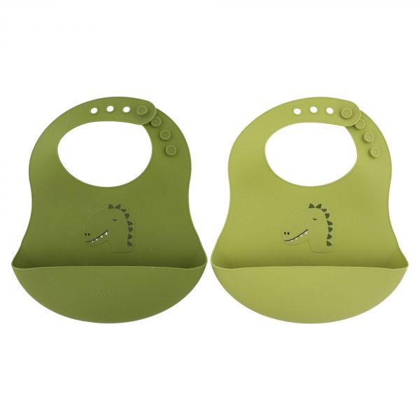 Lot de 2 bavoirs avec récupérateur en silicone Mr. Dino