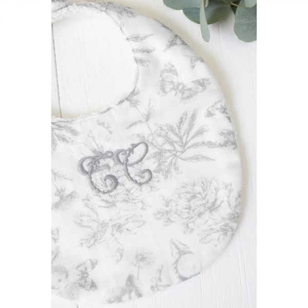 Bavoir bébé Toile de Jouy gris T1