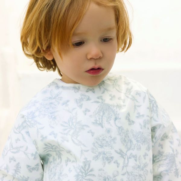 Bavoir à manches imprimé Toile de Jouy Gris