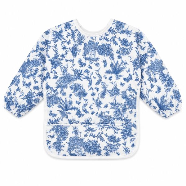 Bavoir à manches imprimé Toile de Jouy Bleu