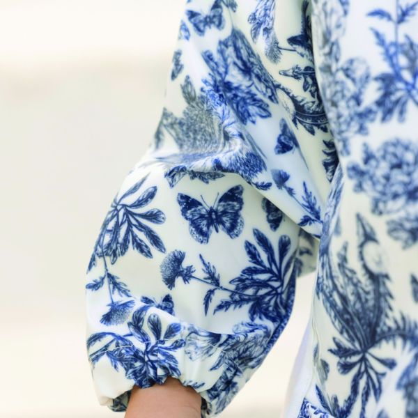 Bavoir à manches imprimé Toile de Jouy Bleu