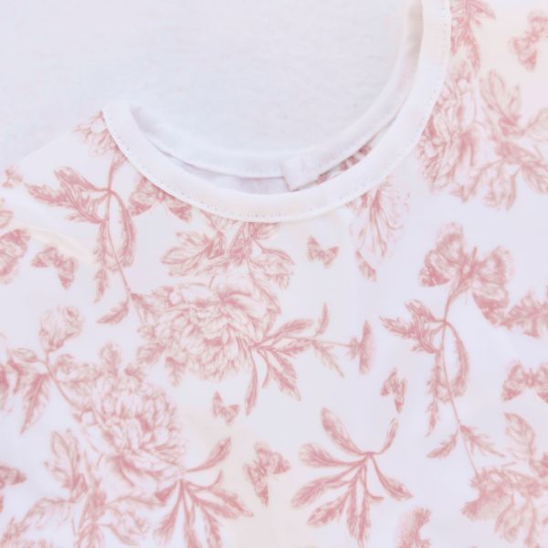 Bavoir à manches imprimé Toile de Jouy Rose