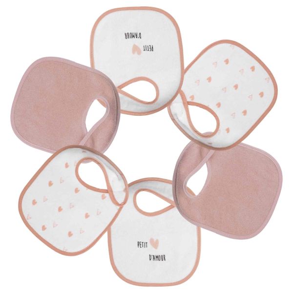 Lot de 6 bavoirs 1er âge 6 couleurs Coeurs