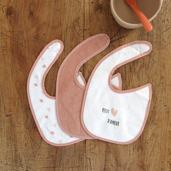 Lot de 6 bavoirs 1er âge 6 couleurs Coeurs